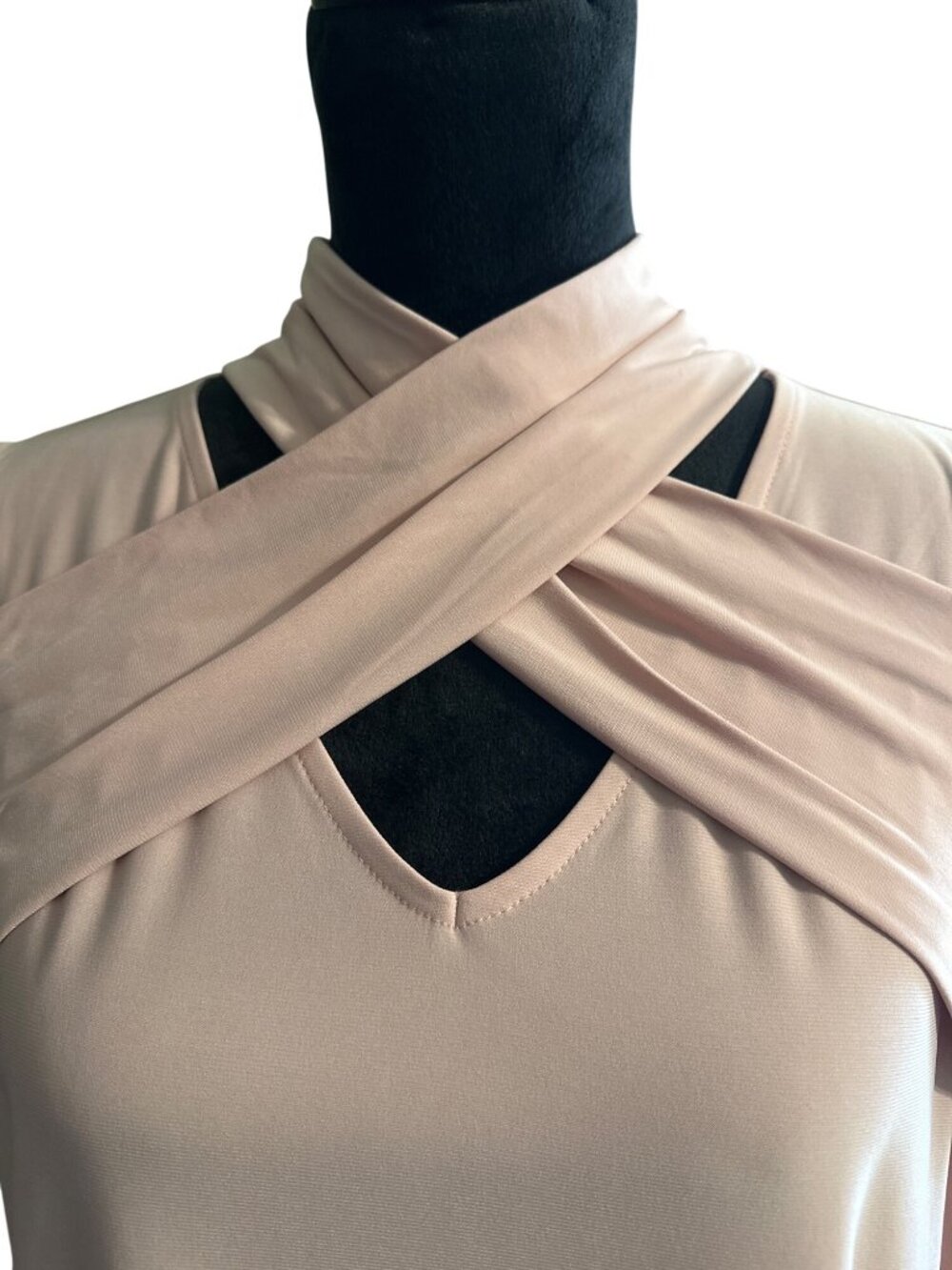 Anne Klein Womens Light Pink Sleeveless Crisscross Neck Blouse Top With Back Key - Picture 2 of 7
